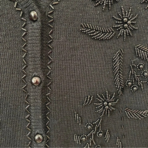 Jessica Petite Vintage Grandmacore Delicate Beaded Button Up Knit Black Cardigan - Picture 3 of 16